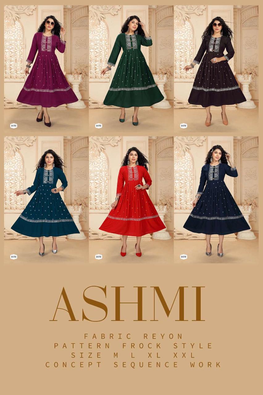 Riyaa Ashmi Ethnic Wear Heavy Rayon Anarkali Kurti Collection